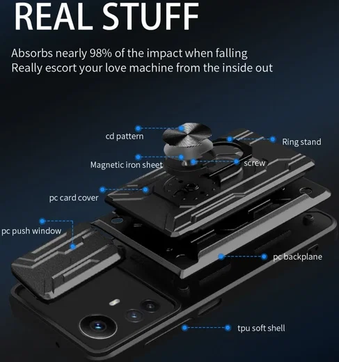 Xiaomi Redmi Note 12S Hoesje met Camera Slider en Kickstand Ring Zwart afbeelding 7