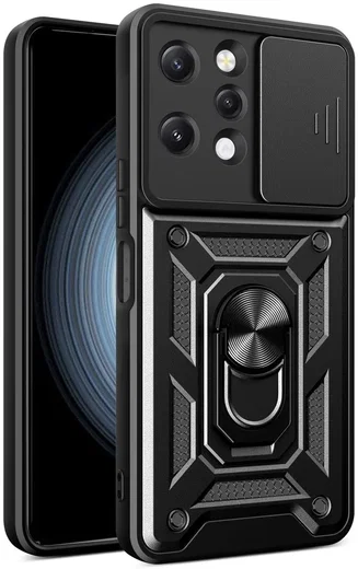 Xiaomi Redmi 12 Hoesje met Camera Slider en Kickstand Ring Zwart afbeelding 1