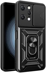 Xiaomi Redmi 12 Hoesje met Camera Slider en Kickstand Ring Zwart afbeelding