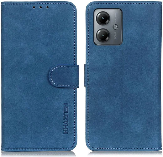 KHAZNEH Motorola Moto G14 Hoesje Retro Wallet Book Case Blauw afbeelding 2