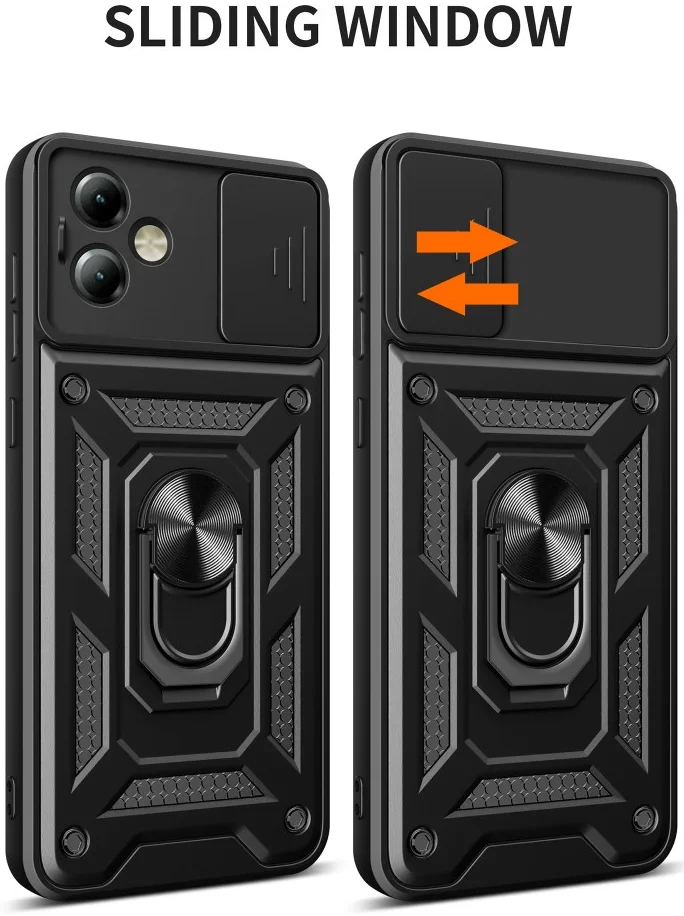 Motorola Moto G14 Hoesje met Camera Slider en Kickstand Ring Zwart afbeelding 2