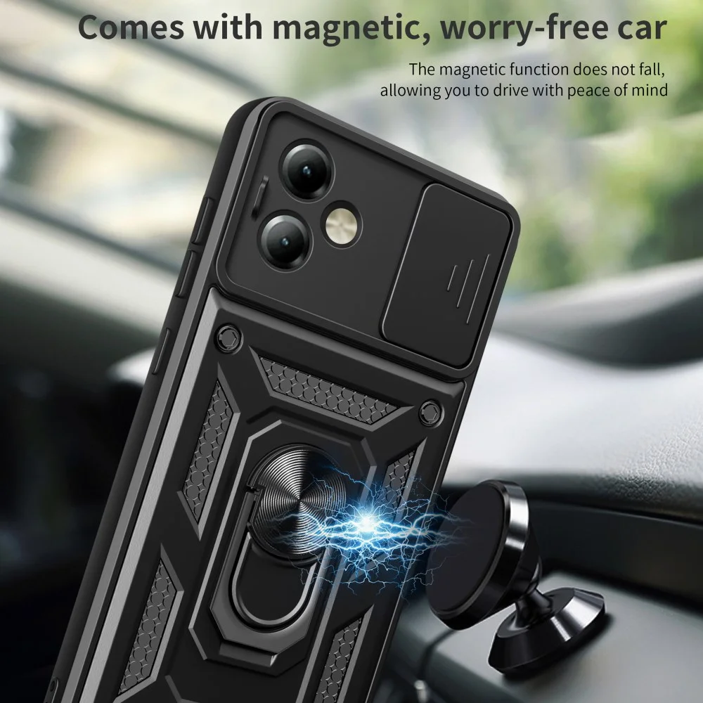 Motorola Moto G14 Hoesje met Camera Slider en Kickstand Ring Zwart afbeelding 3