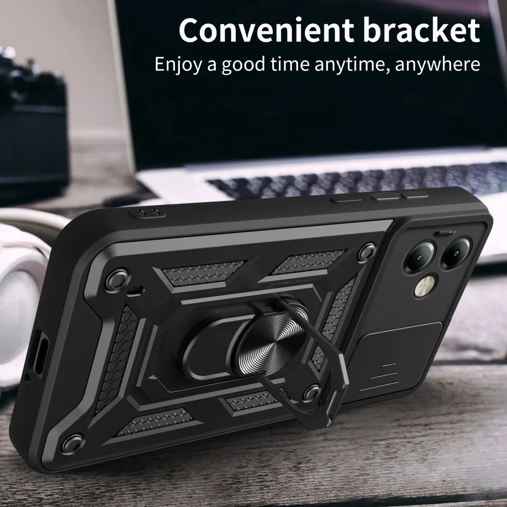 Motorola Moto G14 Hoesje met Camera Slider en Kickstand Ring Zwart afbeelding 6