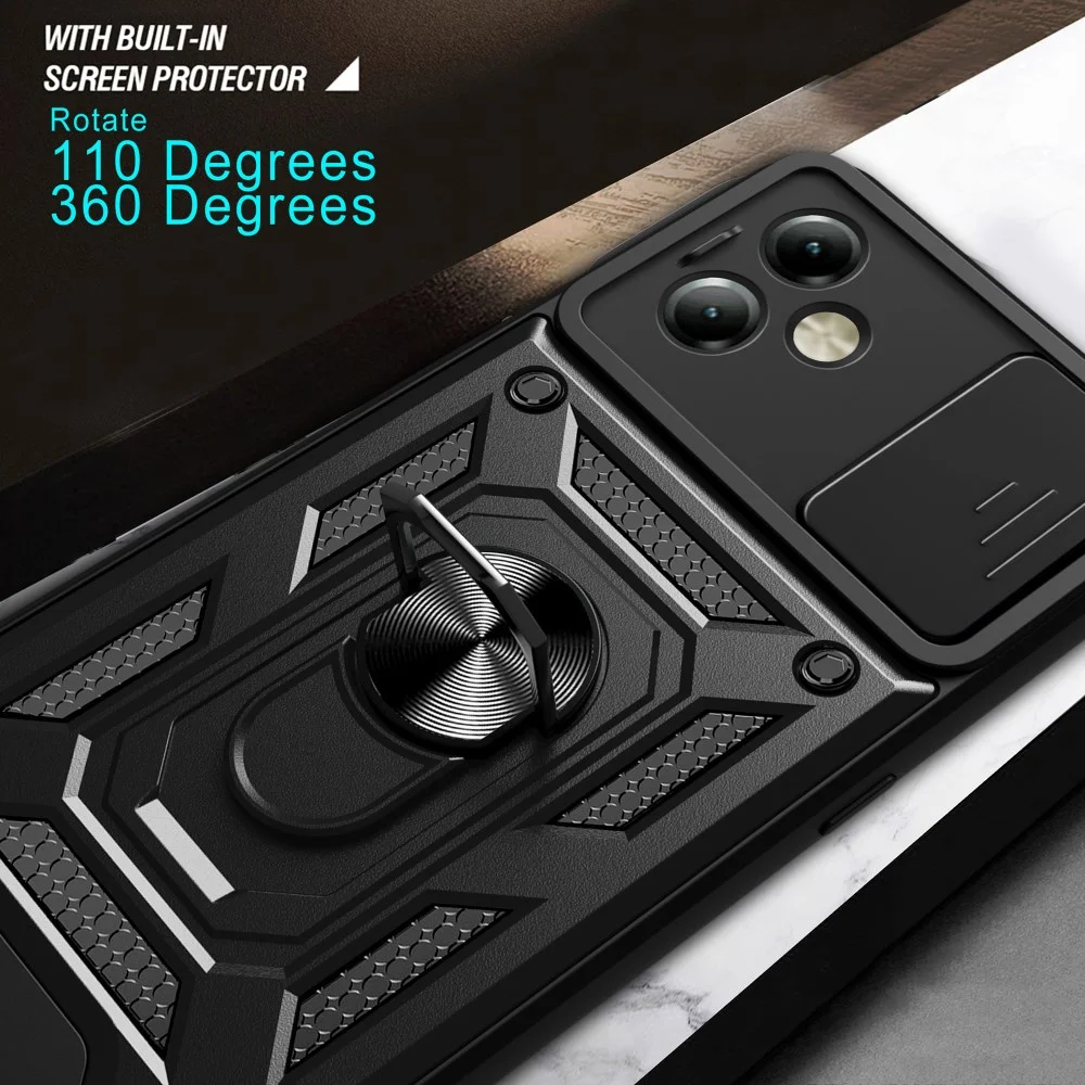 Motorola Moto G14 Hoesje met Camera Slider en Kickstand Ring Zwart afbeelding 7
