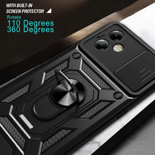 Motorola Moto G14 Hoesje met Camera Slider en Kickstand Ring Zwart afbeelding 7
