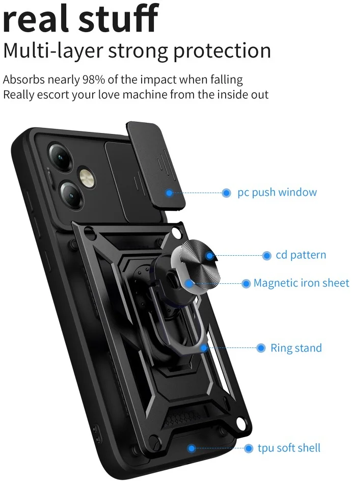 Motorola Moto G14 Hoesje met Camera Slider en Kickstand Ring Zwart afbeelding 8