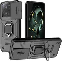 Xiaomi 13T / 13T Pro Hoesje met Camera Slider en Kickstand Ring Zwart afbeelding