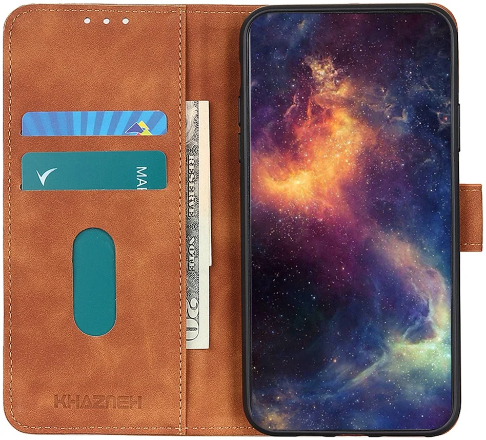 KHAZNEH Mototola Moto G84 Hoesje Retro Wallet Book Case Bruin afbeelding 1