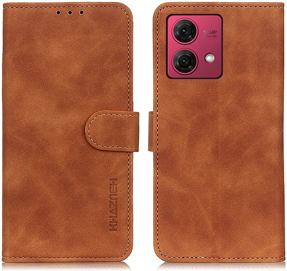 KHAZNEH Mototola Moto G84 Hoesje Retro Wallet Book Case Bruin afbeelding 2