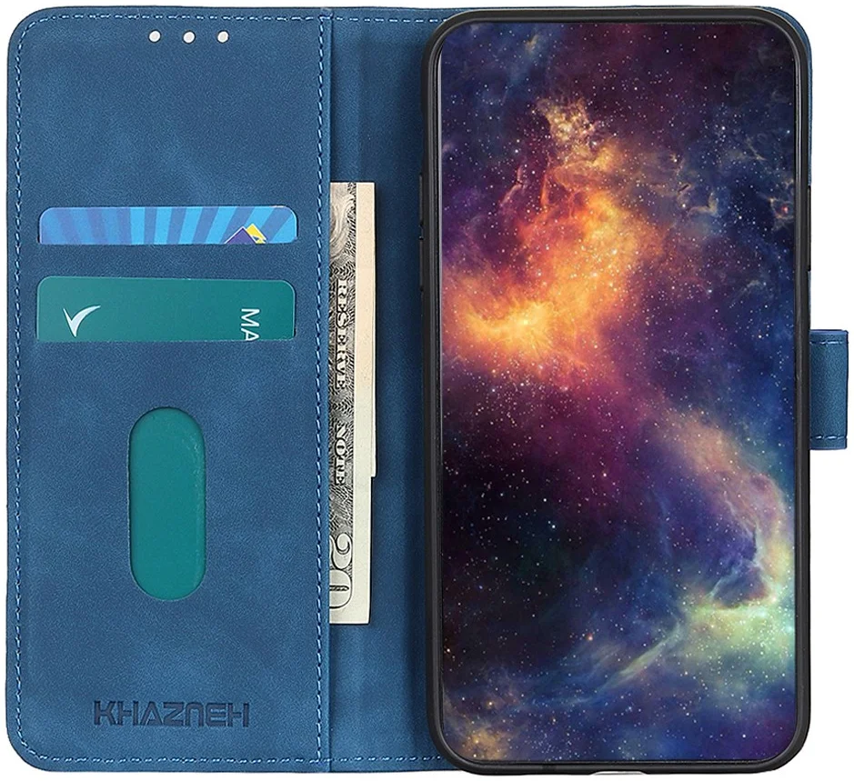KHAZNEH Motorola Moto G54 Hoesje Retro Wallet Book Case Blauw afbeelding 1