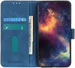 KHAZNEH Motorola Moto G54 Hoesje Retro Wallet Book Case Blauw afbeelding
