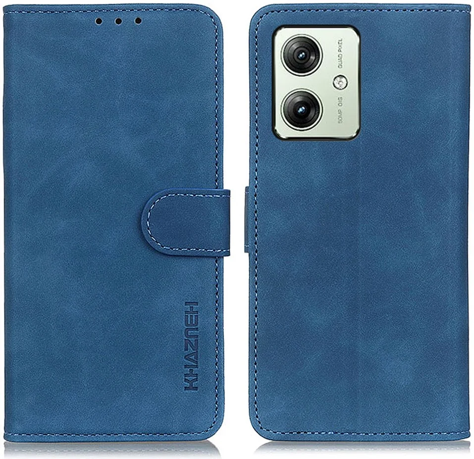KHAZNEH Motorola Moto G54 Hoesje Retro Wallet Book Case Blauw afbeelding 2