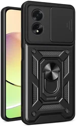 Oppo A18 / A38 Hoesje met Camera Slider en Kickstand Ring Zwart afbeelding