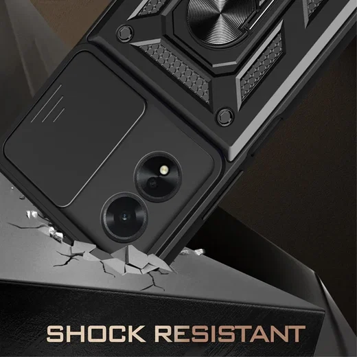 Oppo A18 / A38 Hoesje met Camera Slider en Kickstand Ring Zwart afbeelding 2