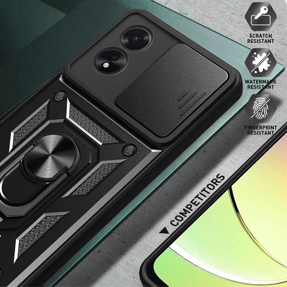 Oppo A18 / A38 Hoesje met Camera Slider en Kickstand Ring Zwart afbeelding 4
