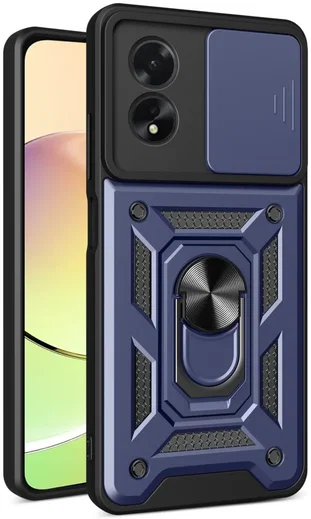 Oppo A18 / A38 Hoesje met Camera Slider en Kickstand Ring Blauw afbeelding 1