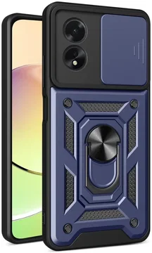 Oppo A18 / A38 Hoesje met Camera Slider en Kickstand Ring Blauw