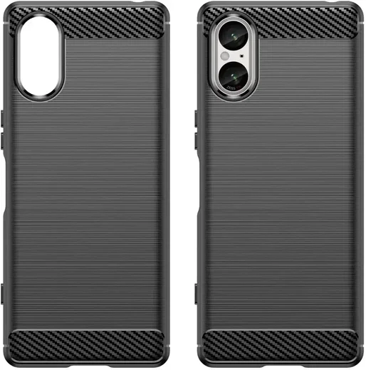 Sony Xperia 5 V Hoesje Geborsteld TPU Flexibele Back Cover Zwart afbeelding 2