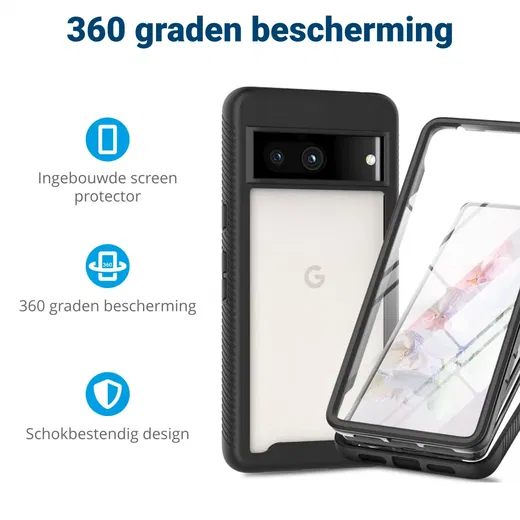 Google Pixel 8a Hoesje Full Protect 360° Cover Hybride Zwart afbeelding 2
