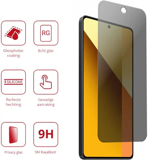 Rosso Xiaomi Redmi Note 13 5G 9H Tempered Glass Protector Privacy afbeelding 2
