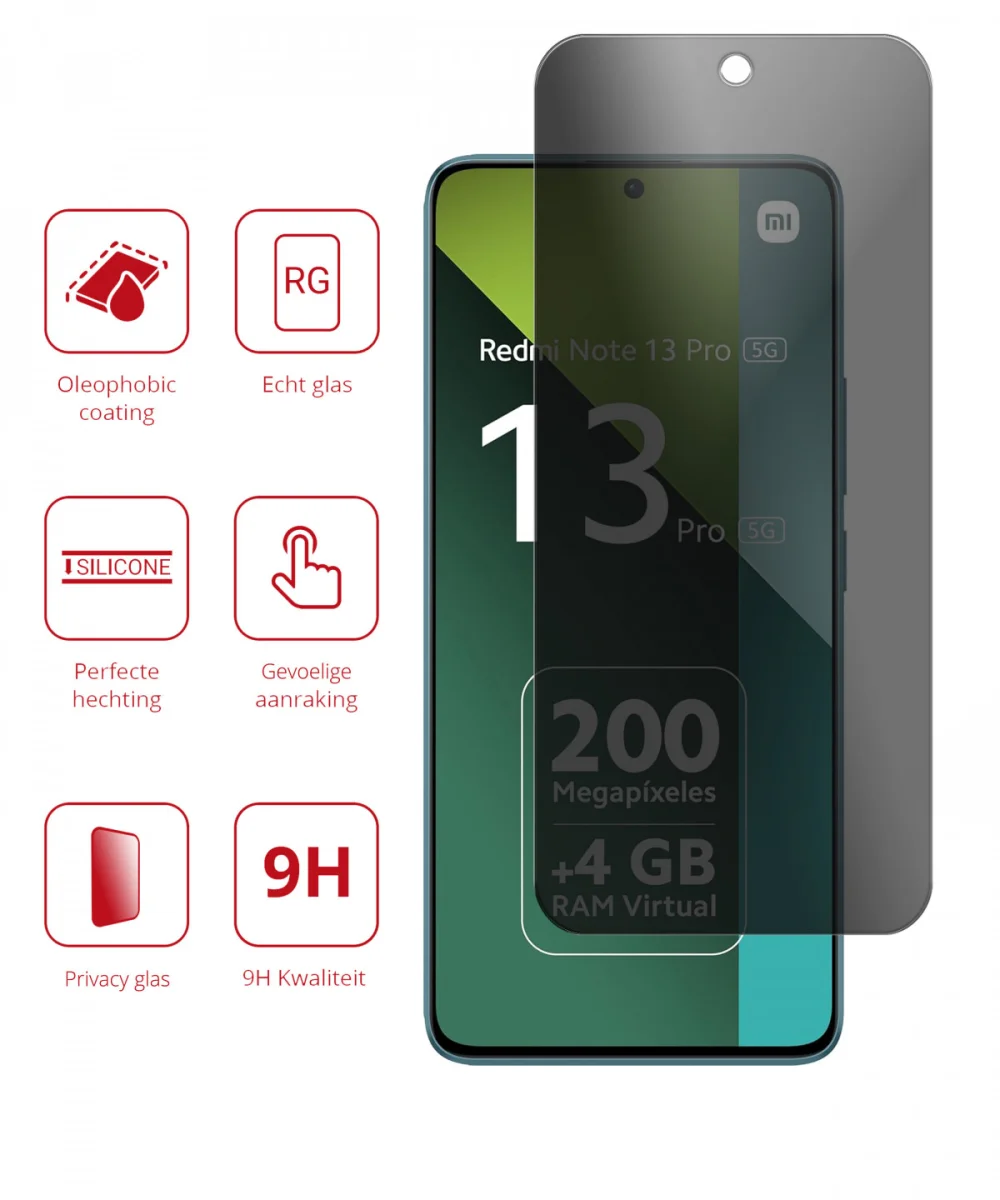 Rosso Xiaomi Redmi Note 13 Pro / Poco M6 Pro 4G Privacy Screen Protector afbeelding 2