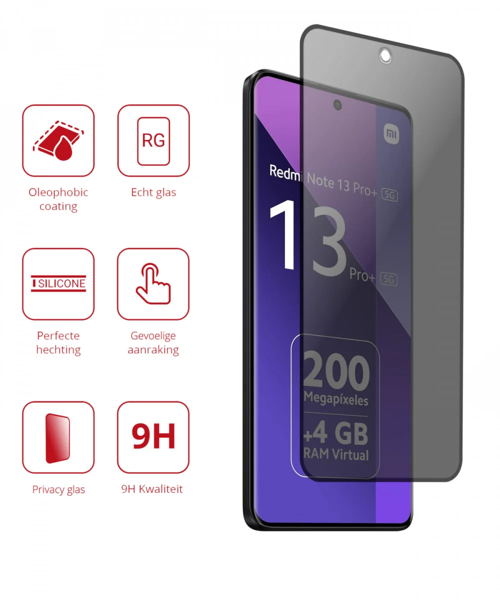 Rosso Xiaomi Redmi Note 13 Pro Plus 9H Screen Protector Privacy afbeelding 2