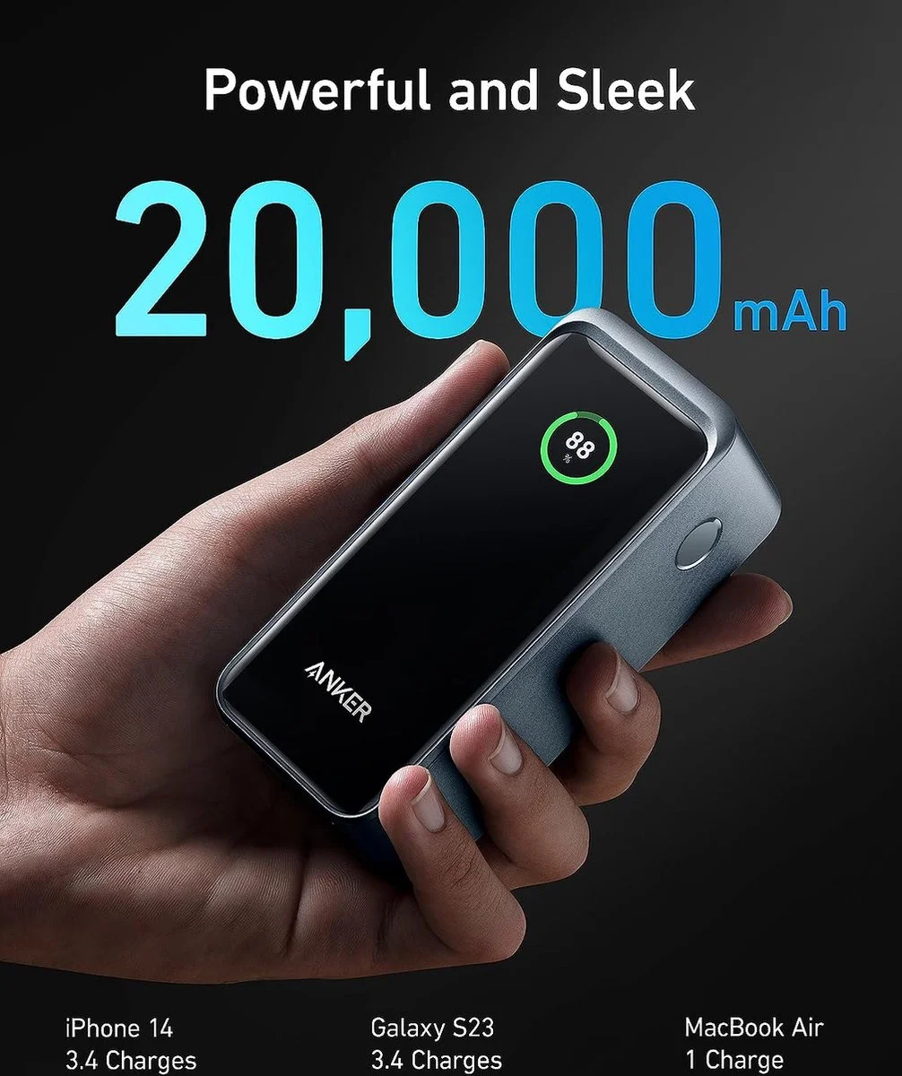 Anker 735 Prime (200W) Powerbank voor MacBook/Laptop 20.000 mAh Zwart afbeelding 3