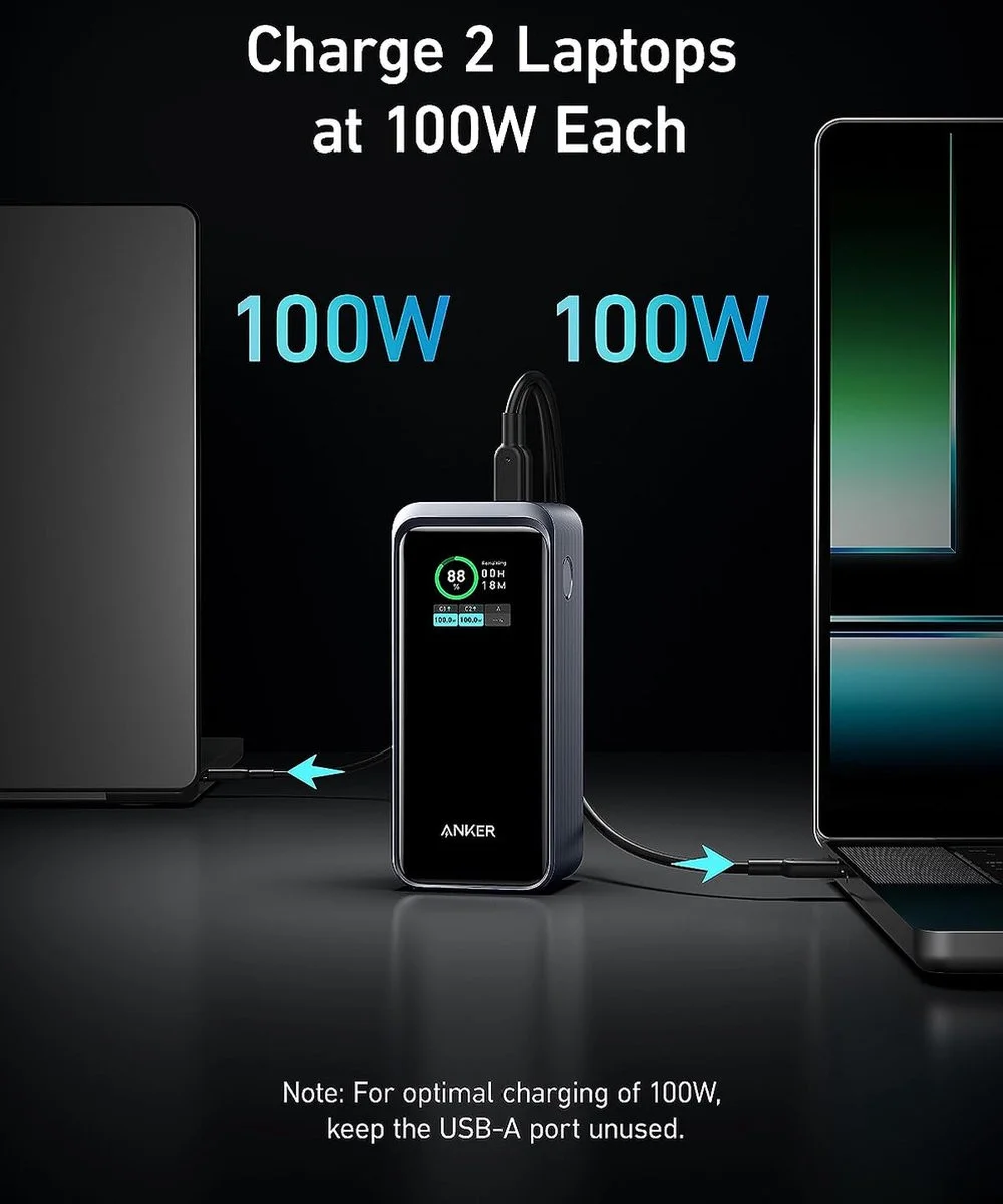 Anker 735 Prime (200W) Powerbank voor MacBook/Laptop 20.000 mAh Zwart afbeelding 4