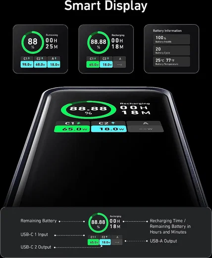 Anker 735 Prime (200W) Powerbank voor MacBook/Laptop 20.000 mAh Zwart afbeelding 5
