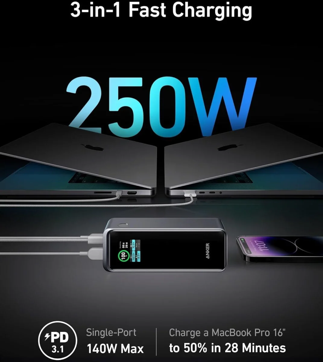 Anker 737 (250W) 27.650 mAh Powerbank MacBook/Laptop Power Delivery afbeelding 2