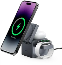Anker 3-in-1 Cube MagSafe Oplader voor iPhone, Watch en AirPods Grijs afbeelding