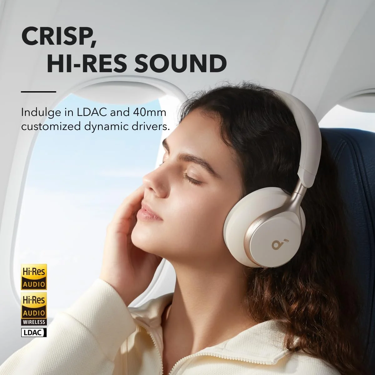 Anker SoundCore Space One Draadloze Koptelefoon Noise Cancelling Beige afbeelding 5