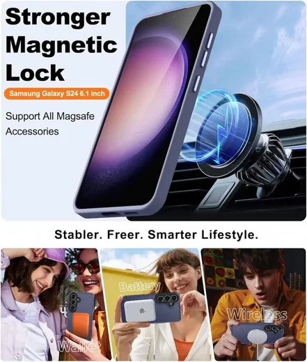 Samsung Galaxy S24 Hoesje met MagSafe Back Cover Matte Blauw afbeelding 7