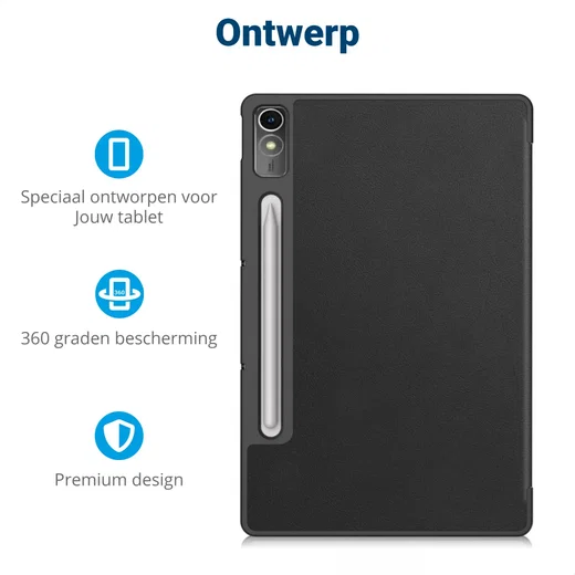 Lenovo Tab P12 Hoes Tri-Fold Book Case met Standaard Zwart afbeelding 5
