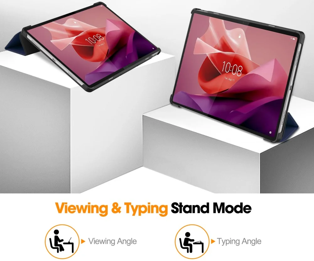 Lenovo Tab P12 Hoes Tri-Fold Book Case met Standaard Blauw afbeelding 5