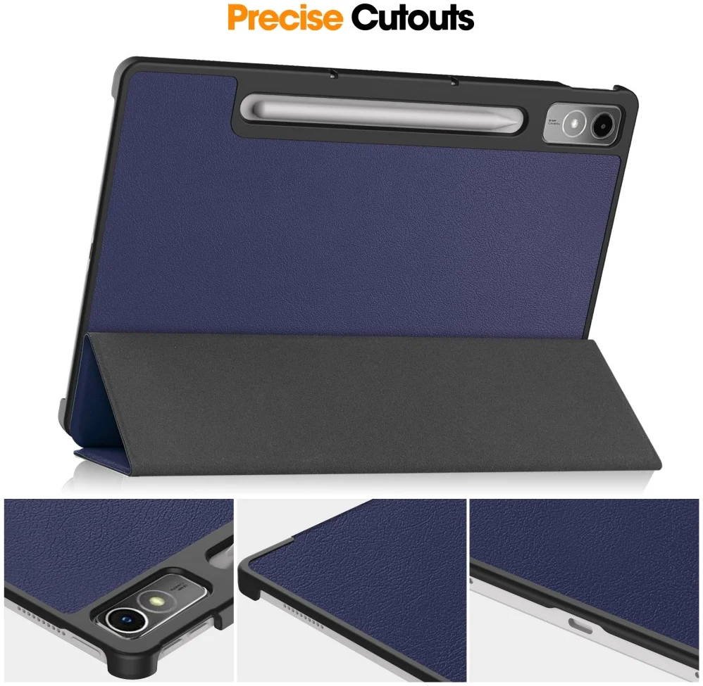 Lenovo Tab P12 Hoes Tri-Fold Book Case met Standaard Blauw afbeelding 10