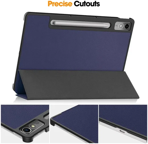 Lenovo Tab P12 Hoes Tri-Fold Book Case met Standaard Blauw afbeelding 10