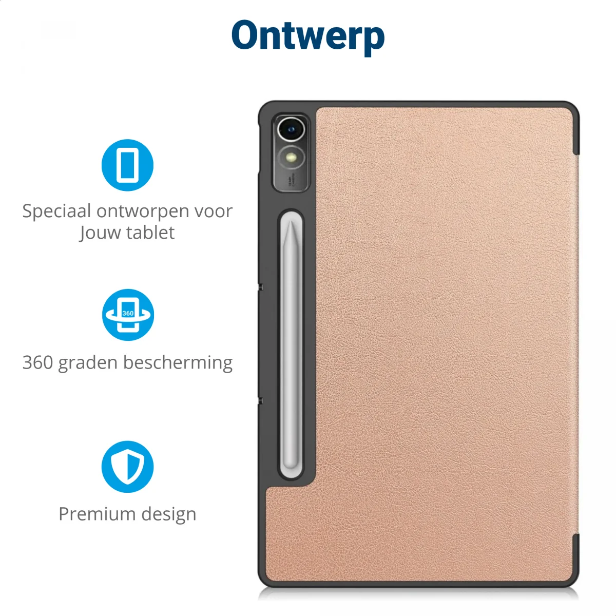 Lenovo Tab P12 Hoes Tri-Fold Book Case met Standaard Roze Goud afbeelding 3