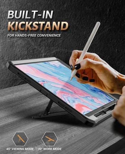 iPad Air 10.9 (2020/2022) Hoes met Screen Protector en Standaard Zwart afbeelding 4