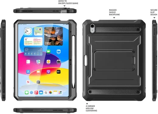 iPad Air 10.9 (2020/2022) Hoes met Screen Protector en Standaard Zwart afbeelding 7