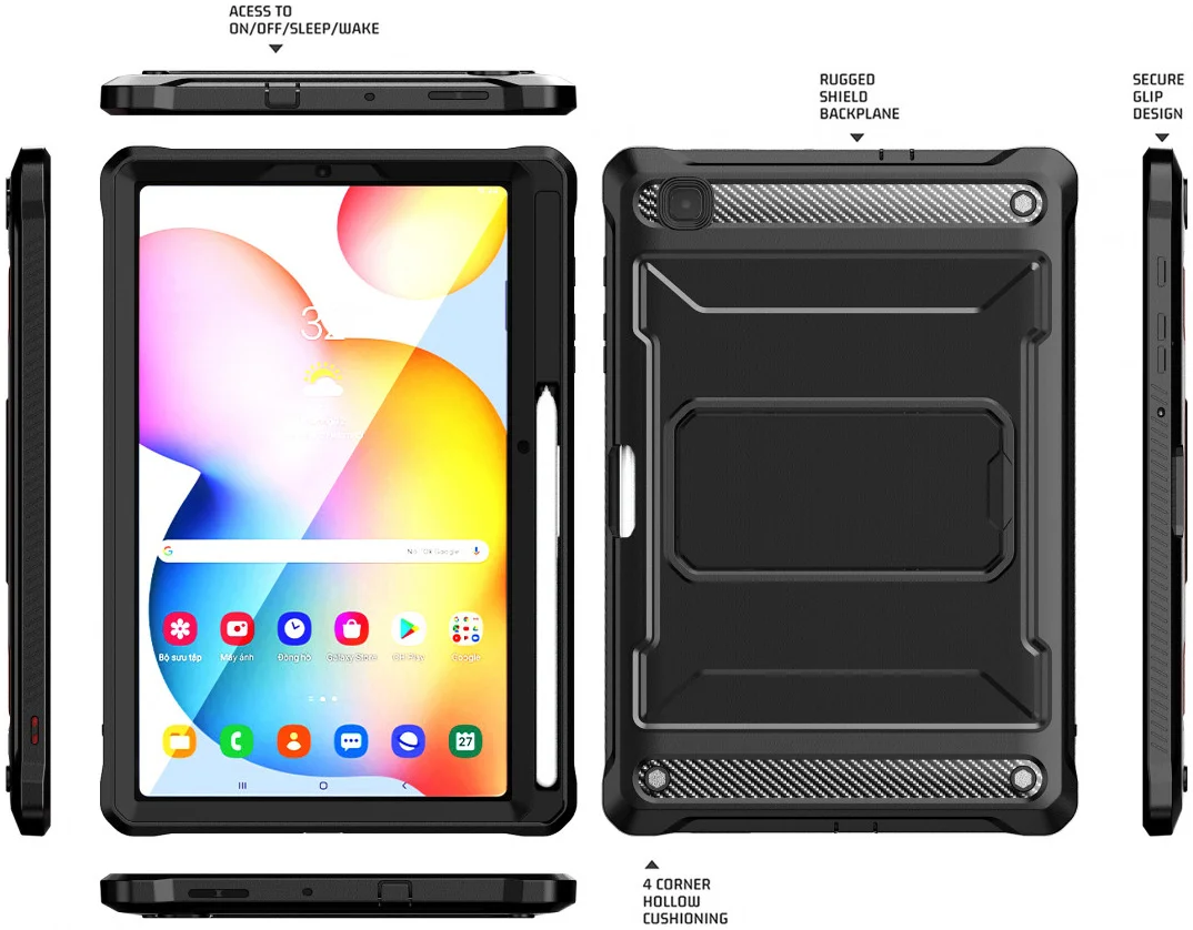 Samsung Galaxy Tab S6 Lite Hoes Screen Protector en Standaard Zwart afbeelding 7