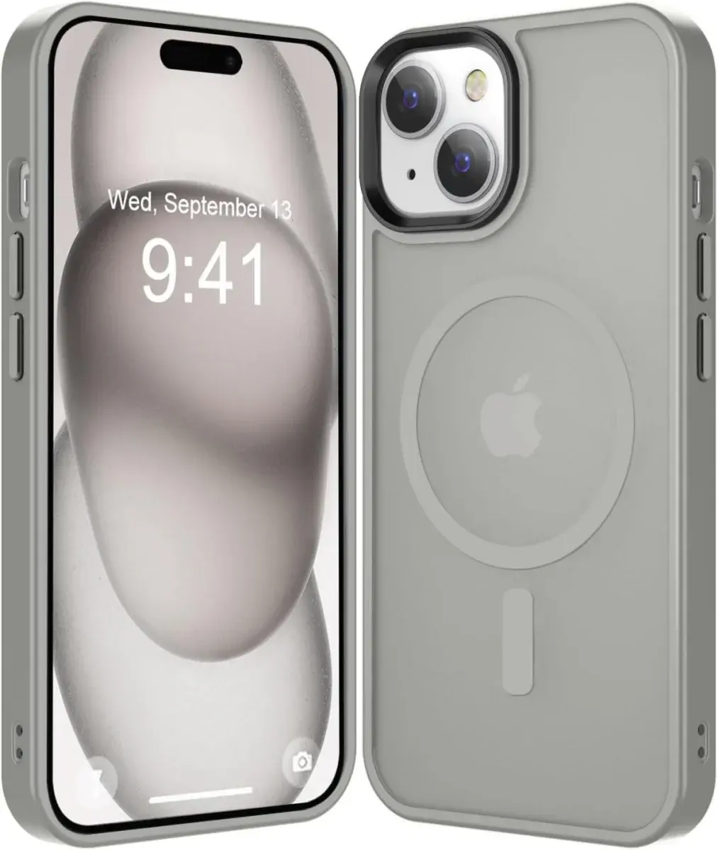 Apple iPhone 15 Hoesje met MagSafe Back Cover Matte Grijs afbeelding 1