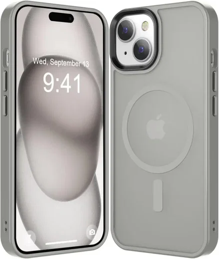 Apple iPhone 15 Hoesje met MagSafe Back Cover Matte Grijs afbeelding 1