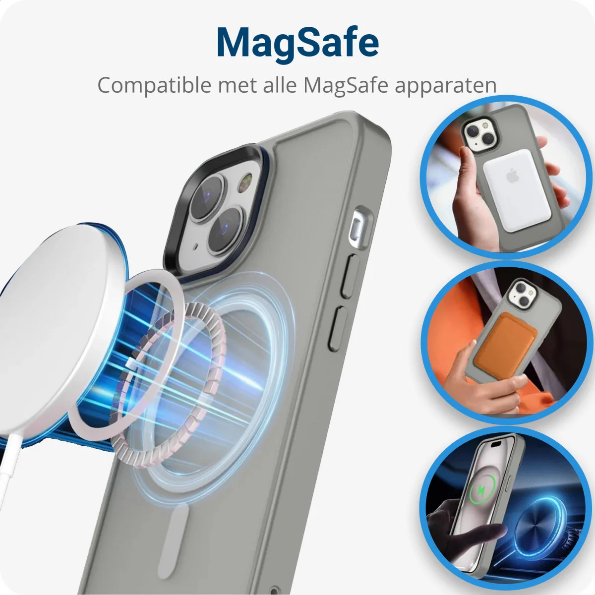 Apple iPhone 15 Hoesje met MagSafe Back Cover Matte Grijs afbeelding 4