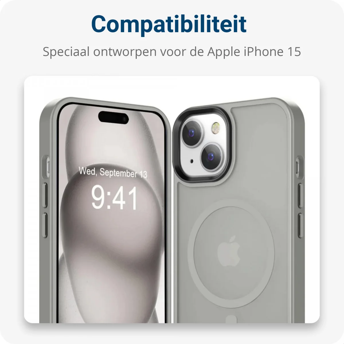 Apple iPhone 15 Hoesje met MagSafe Back Cover Matte Grijs afbeelding 8