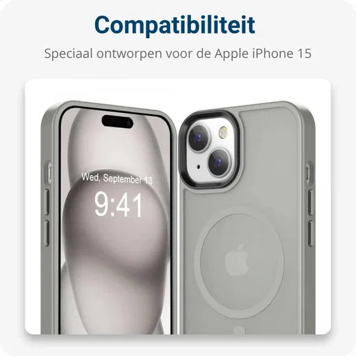 Apple iPhone 15 Hoesje met MagSafe Back Cover Matte Grijs afbeelding 8
