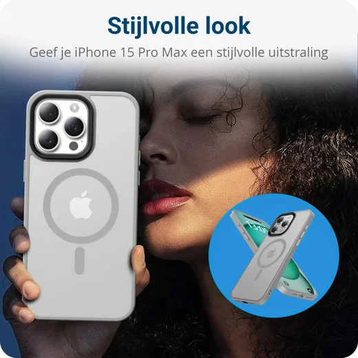 iPhone 15 Pro Max Hoesje met MagSafe Back Cover Matte Grijs afbeelding 2