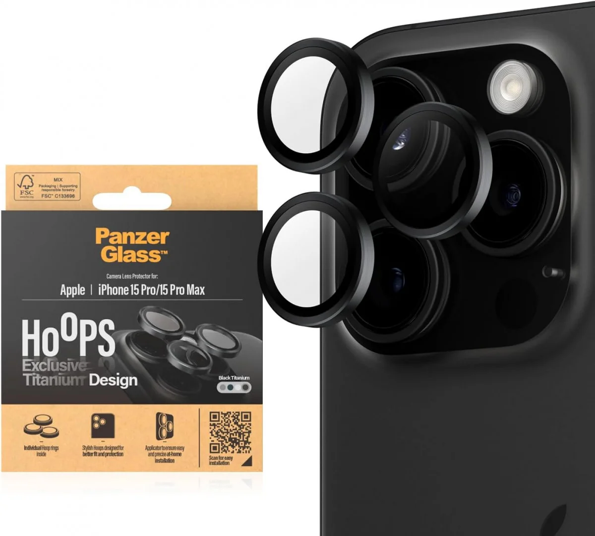 PanzerGlass iPhone 15 Pro / 15 Pro Max Camera Protector Titanium Zwart afbeelding 1