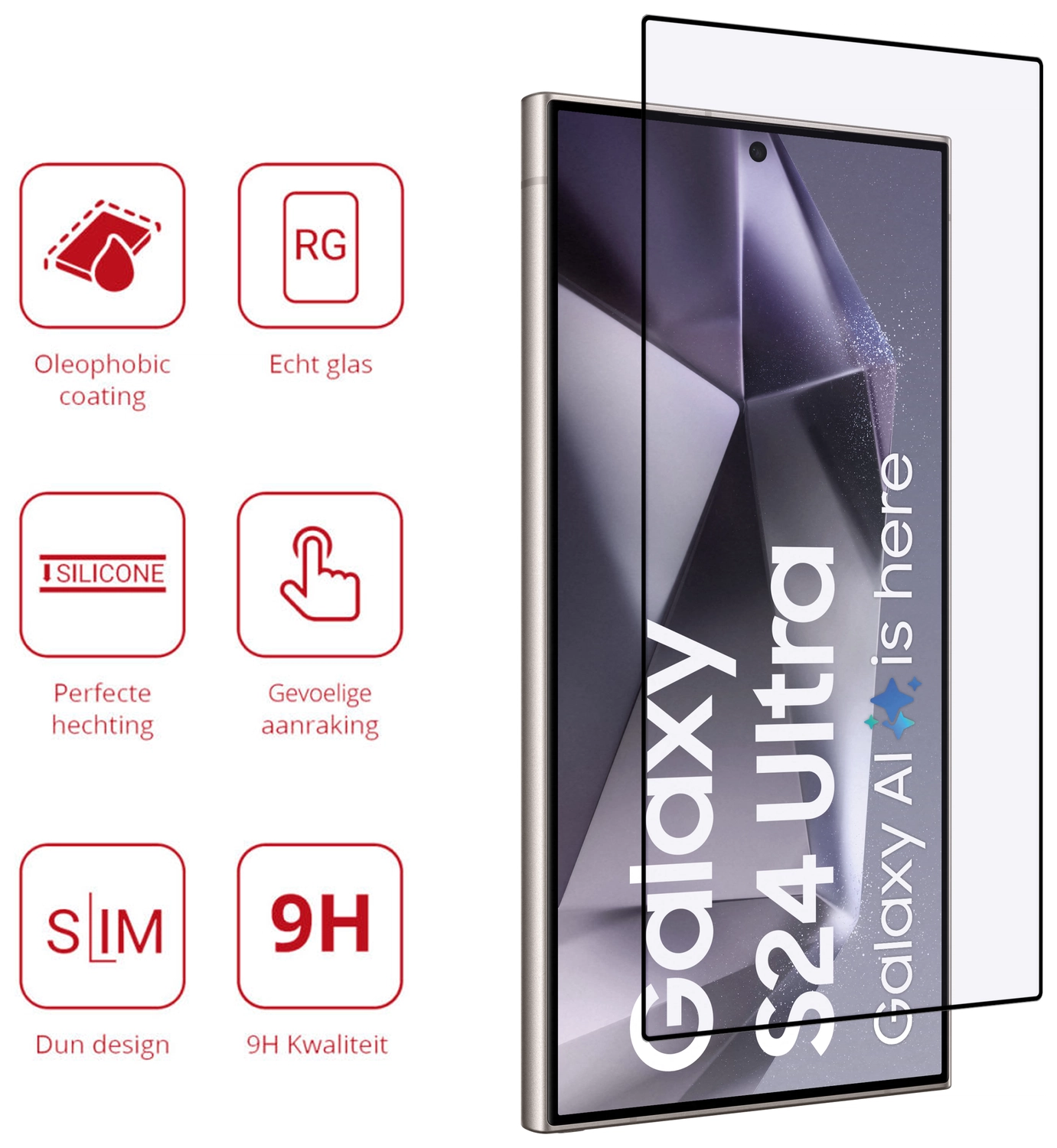 Rosso Samsung Galaxy S24 Ultra 9H Tempered Glass Fingerprint Friendly afbeelding 2
