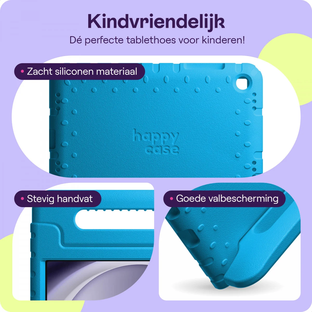 HappyCase Samsung Galaxy Tab A11 / Tab A9 Kinder Tablethoes met Handvat Blauw afbeelding 4